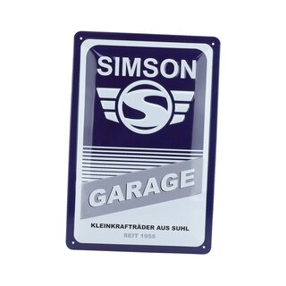 3D-Blechschild SIMSON-Garage blau/wei