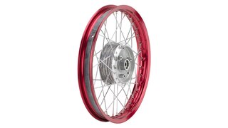 Farb-Speichenrad rot eloxiert Alu 1,5x16 mit Chromspeichen